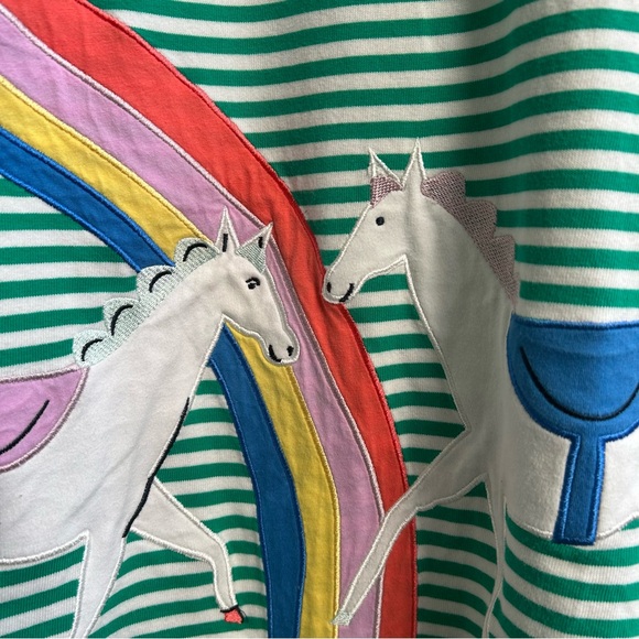 Joules Rosalee A-Line Horse & Rainbow Green Striped Long Sleeve Dress Size 12Y - Picture 4 of 8